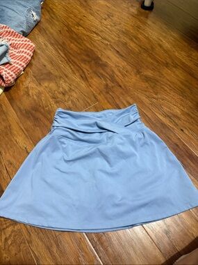 Yogalicious Light Blue Circle Skater Skirt with Folded Waistband Built-in Shorts